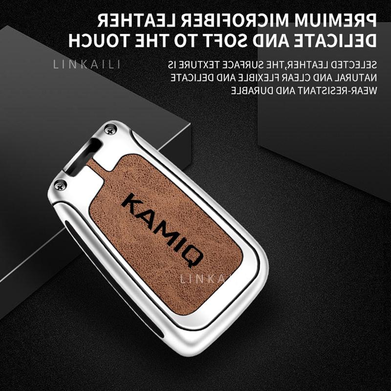 Zinc alloy car key cover suitable for Skoda Kamik SUV key case 2025 2024 car key leather shell protective cover