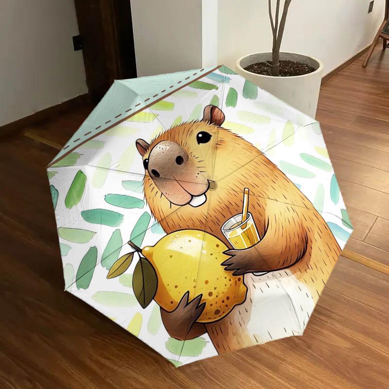 1pc Capybara with Fruit and Drink Umbrella with Plastic Handle,Suitable for All Seasons Home Travel Outdoor UmbrellaDD177