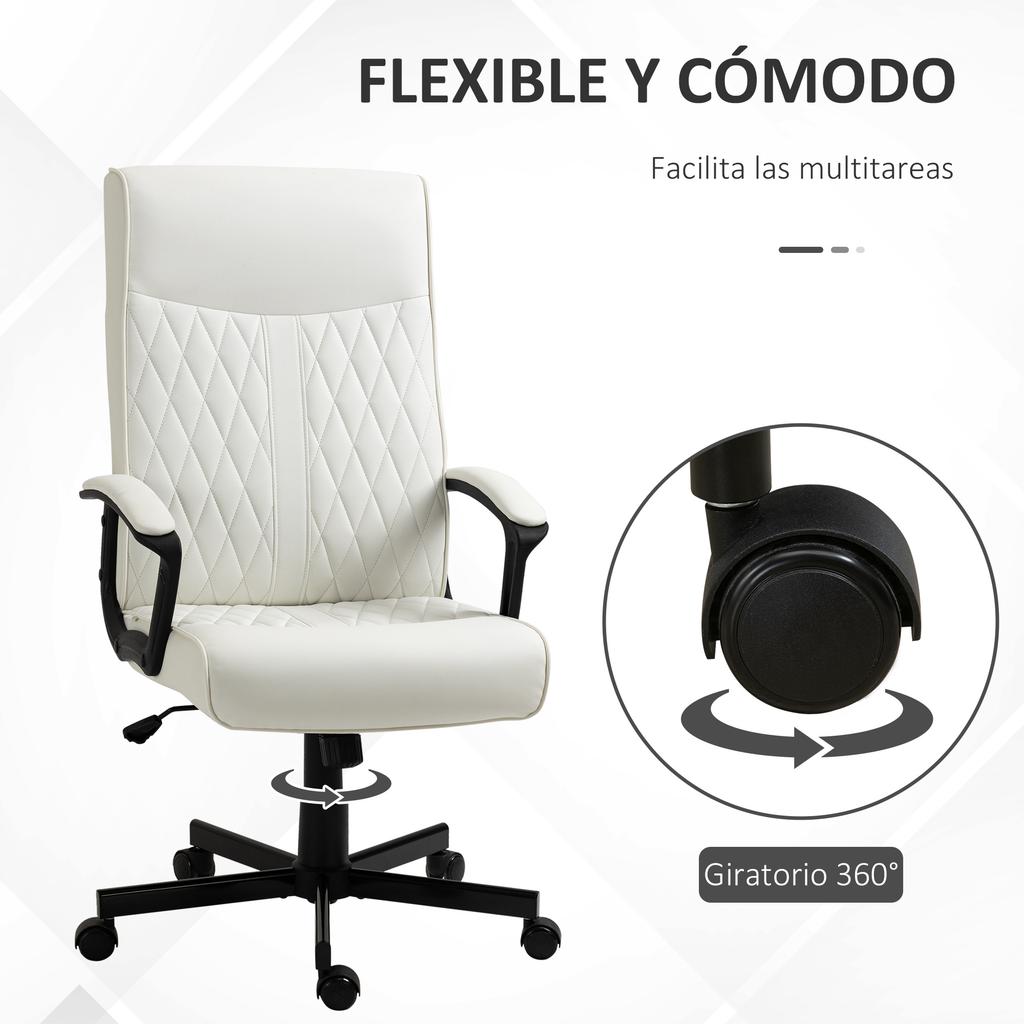 Office Chair with High Backrest Adjustable Height and Tilt Function 65x65x102-112.5 cm Off-White