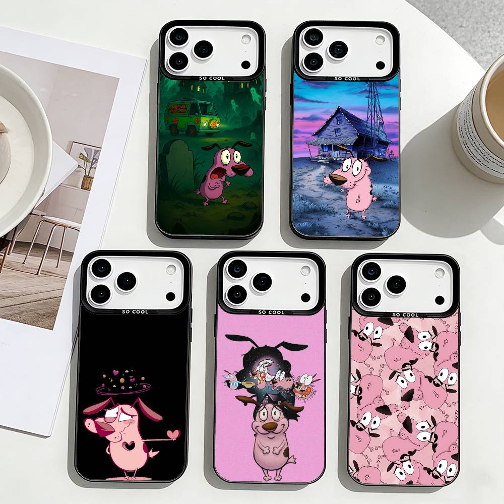 Чехол для телефона C-Courage the Cowardly D-Dog для iPhone 17, 16, 15, 14, 13, 12, 11 Plus, Pro Max Черная рамка Посеребренная крышка