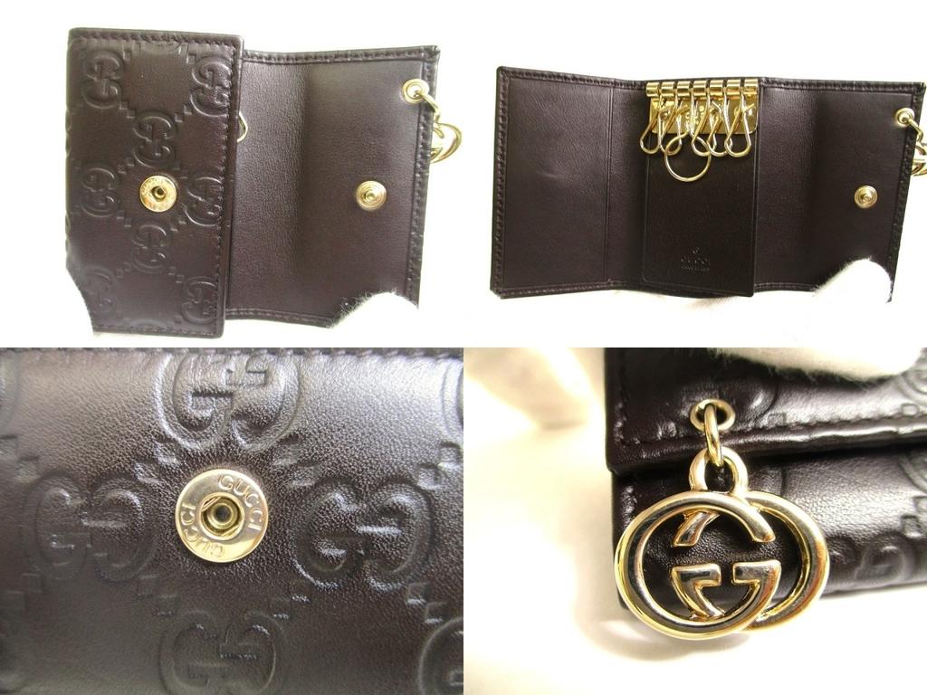 Оригинальный брелок GUCCI GG Interlocking G из темно-коричневой кожи 6 подвесок #a870 Восстановленный