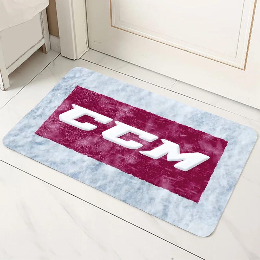 Коврик CCM Hockey - Логотип Бренда Хоккейная Клюшка Оборудование Динамичный Мультицветный Спортивный Фанат Декоративный Домашний Декор Ковер Дверной M