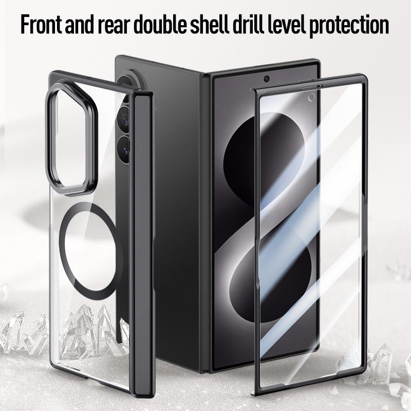 Luxury Magnetic Plating PC Hinge Protection Lens Stand Case for Samsung Galaxy Z Fold 8 Ultra / 7 6 Cover with Screen Glass Film