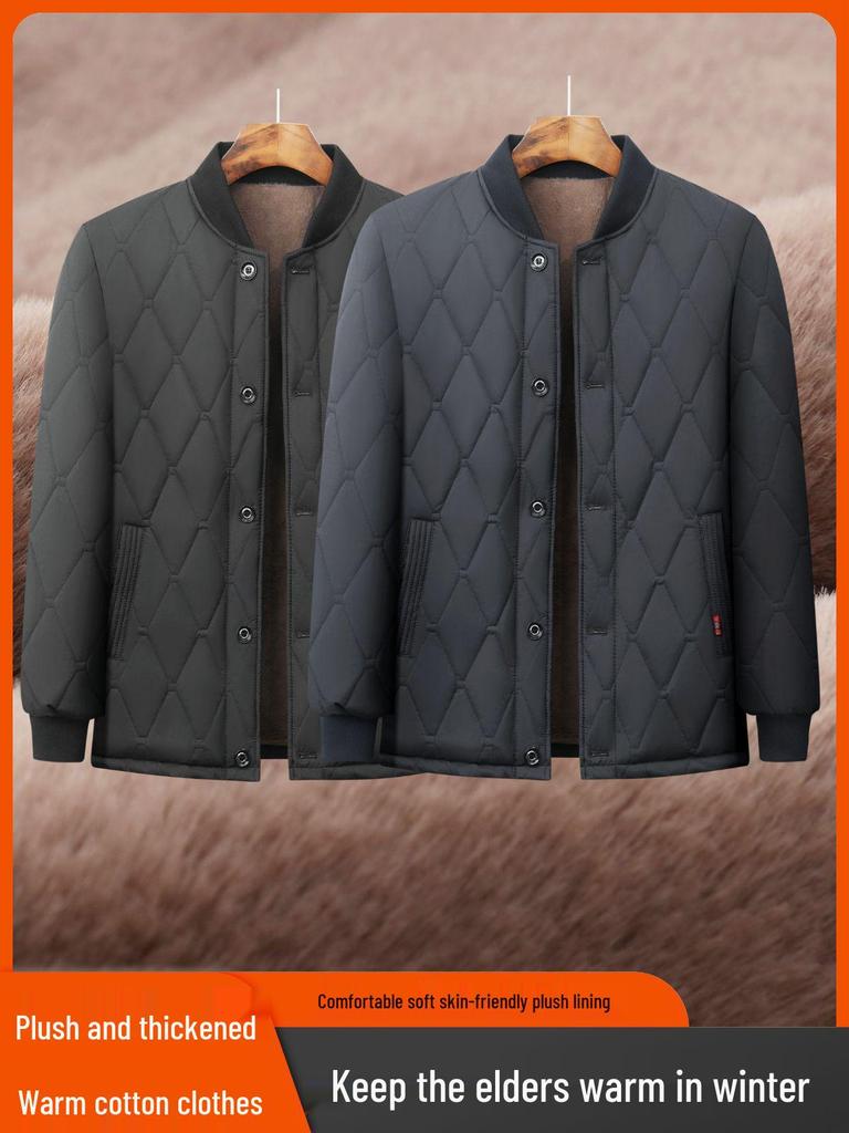 Men's Thickened Velvet Cotton Jacket for Elderly - Dad's Winter Coat