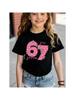Girls Cute Star Pattern Number 67 Print Short Sleeve Tee Breathable Cotton Perfect for Birthday  Daily Outfitsdf0045