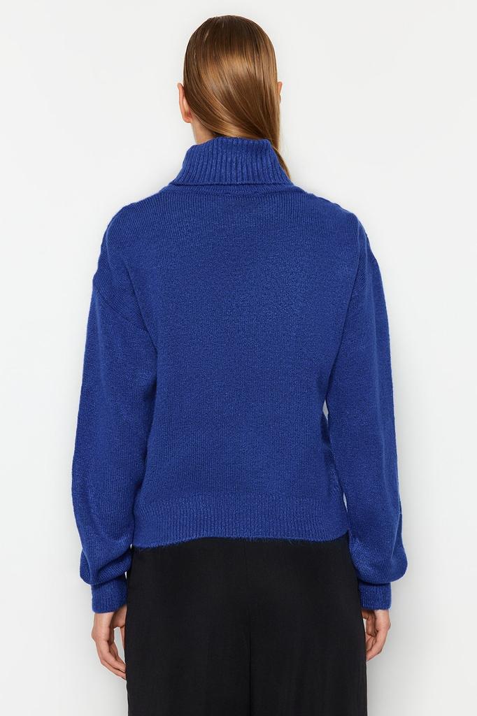 Women's Fashion Stylish Sweater Black Soft Textured Stone Detailed Turtleneck Knitwear Sweater