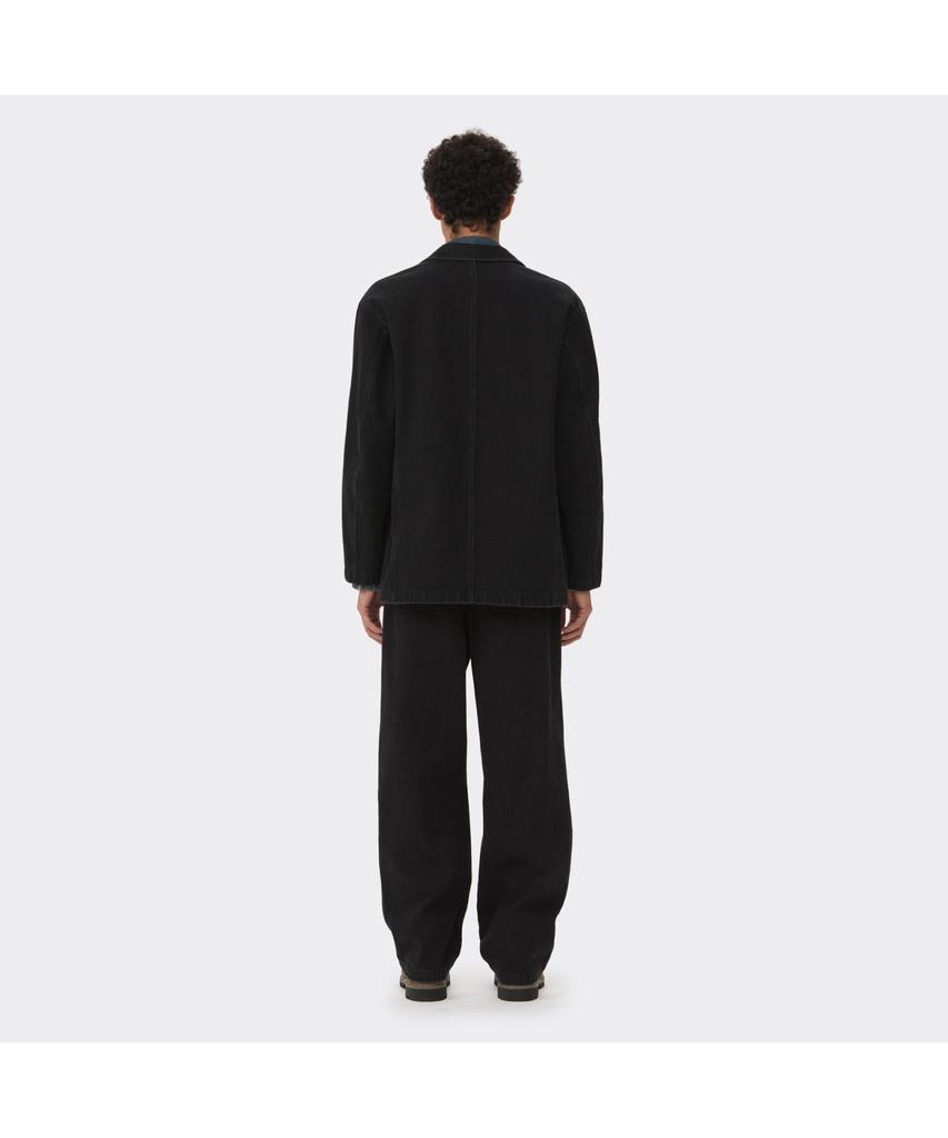 Customellow Black Notched Lapel Denim Jacket Cwjas26111Bkx