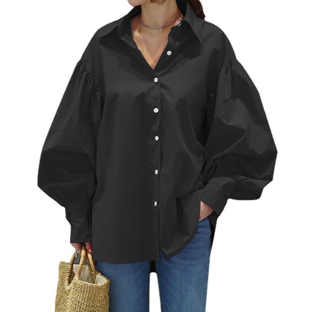 Женская повседневная однотонная блузка на пуговицах с длинными рукавами и лацканами