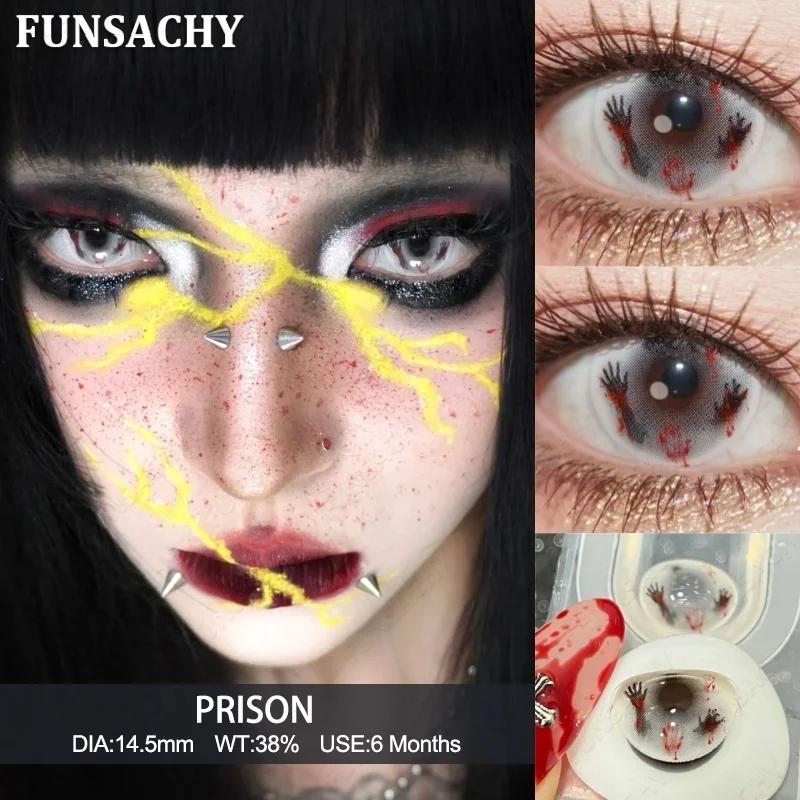 FUNSACHY 2PCS Red Cosplay Contact Lenses Yearly Use Soft Anime Eyes Beauty Lenses for Halloween Party Eyes Makeup Fast Shipping