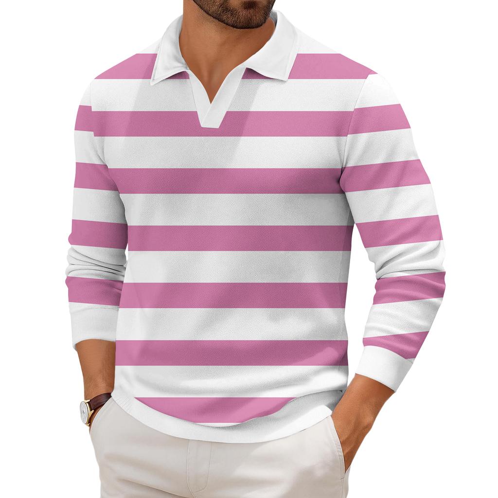 Мужская повседневная модная трикотажная рубашка с длинным рукавом и принтом на лацкане