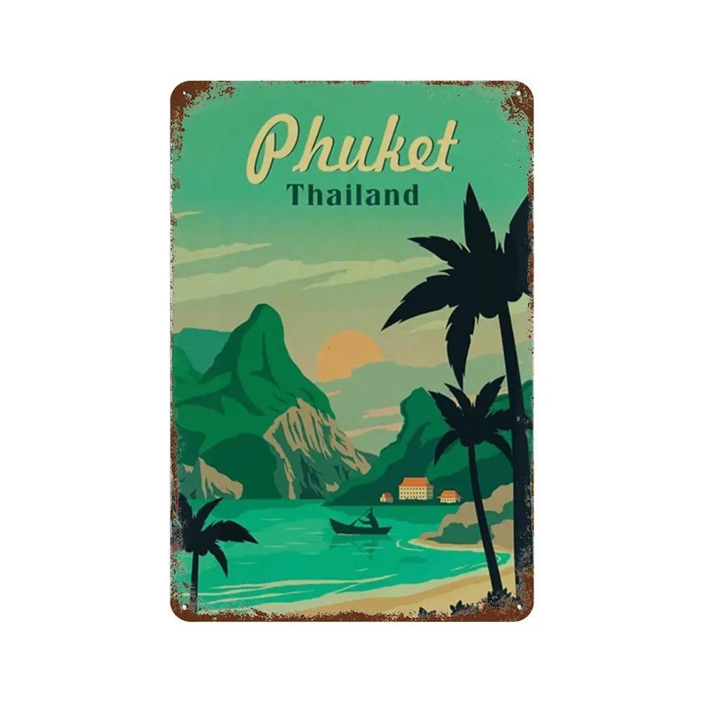 Путешествия Города Табличка Металлические Знаки Винтажный Плакат Япония Таиланд Италия Пейзаж Ретро Тарелка Искусство Живопись Домашний Бар Паб Клуб Декор