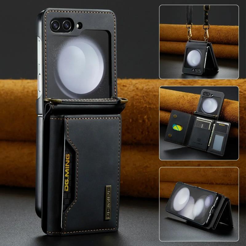 Многофункциональный кожаный чехол-кошелек для карт Samsung Z Flip 6 5 4 3 5G Crossbody Lanyard Phone Bag для Galaxy Z Flip6 Flip5 Flip4