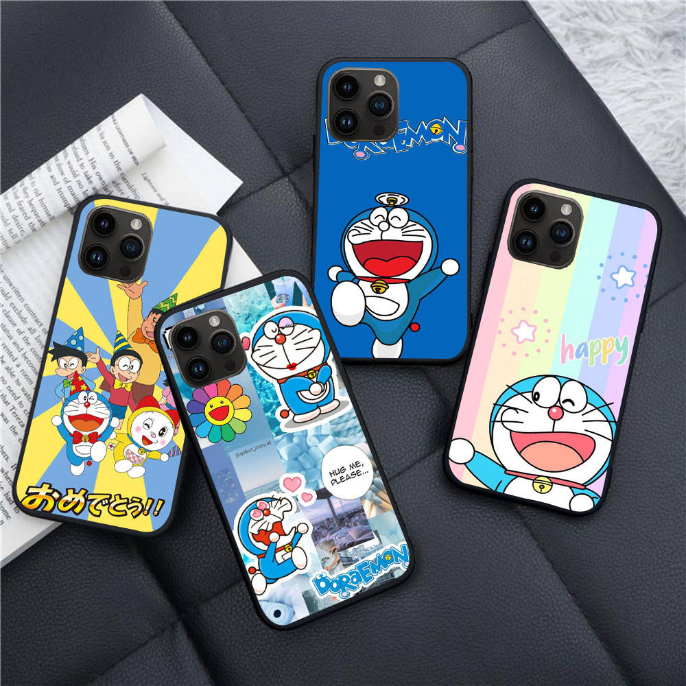 BW-21 Doremon Soft Black Case for iPhone XR 14 15 11 12 13 6 7 8 X XS Pro Max Samsung S22 S23 S21 S24 FE Ultra S8 Plus