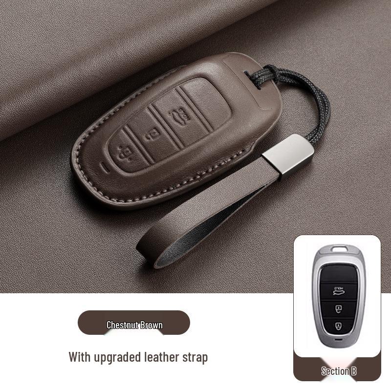 Genuine Leather Key Case for Hyundai ix35, Santa Fe, Fiesta, ix25, Elantra, Verna, Mistra