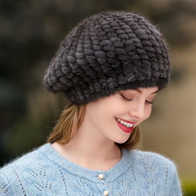 Меховая шапка женская модная теплая стильный берет шапка из норки вязаная норковая меховая шапка новый зимний берет