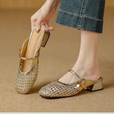 Модные женские летние новые модные темпераментные вырезанные дышащие полушлепанцы на блочном каблуке с мягкой подошвой шлепанцы-мюли