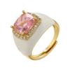 Adjustable Zircon Open Ring Multicolor Geometric Square Ring Enamel Dripping Oil Ring  For Women
