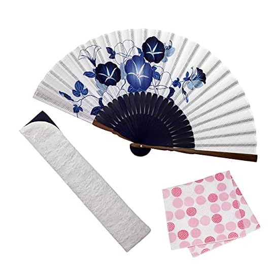 [Osaka Choseido] Folding Fan for Women, Stylish, Business Use, Includes Fan Case and Handkerchief Se