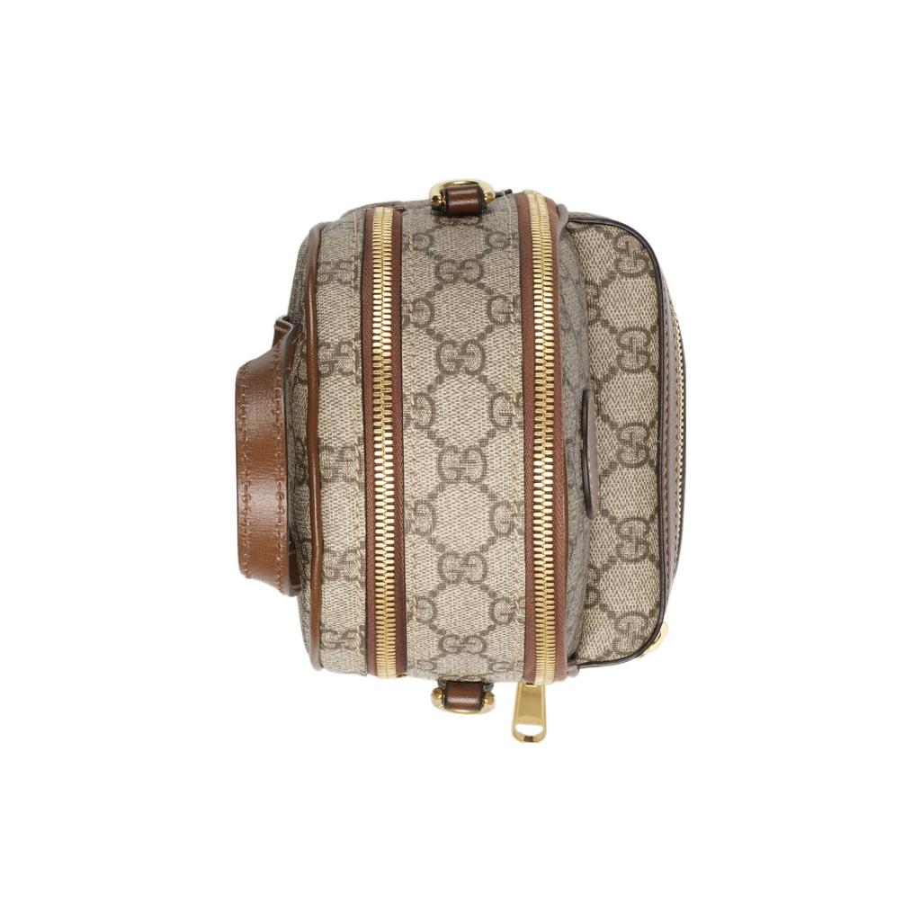 Gucci Мини-рюкзак GG Supreme, Бежевый холст Эбони с отделкой из коричневой кожи, Золотая фурнитура, Мужские рюкзаки для ежедневных покупок, путешествий 725654-92TCG-8563
