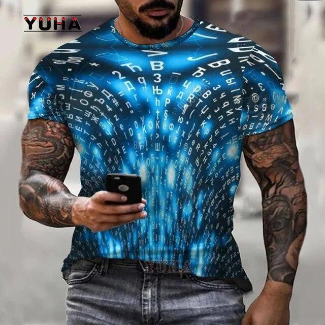 Красочная мужская футболка с абстрактным 3D принтом и коротким рукавом, уличная модная повседневная спортивная футболка большого размера 100-6XL
