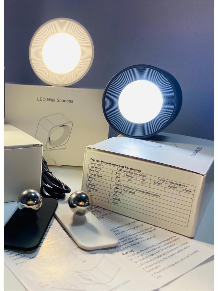 360° Rotating LED Wall Light: Rechargeable, Portable Touch-Control for Bedside Reading & Magnetic Cabinet Use.