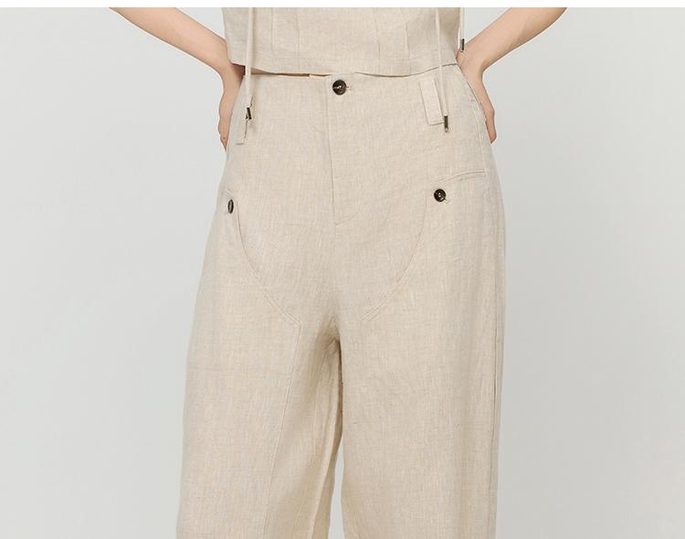[Same as in the mall] Fashionable workwear style high waist hanging wide leg pants Spring and Autumn style simple basic linen casual pants