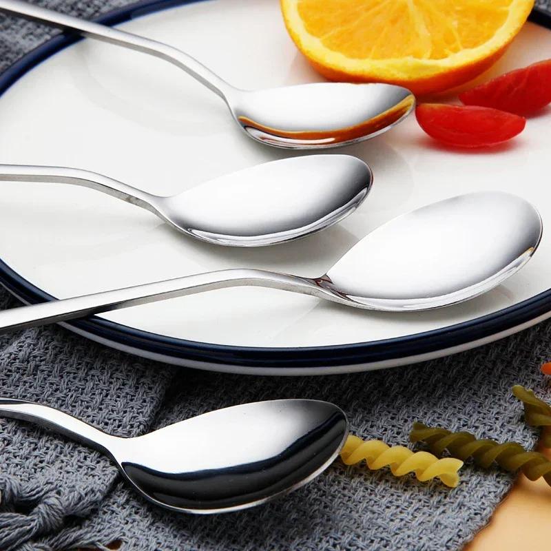 1 шт. Серебряная зеркальная ложка для супа из нержавеющей стали, столовые приборы, домашняя кухня, углубление, большая емкость, длинная ручка, вилка, ложка
