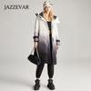 JAZZEVAR Женский длинный утолщенный пуховик, зимнее новое свободное контрастное пальто с капюшоном