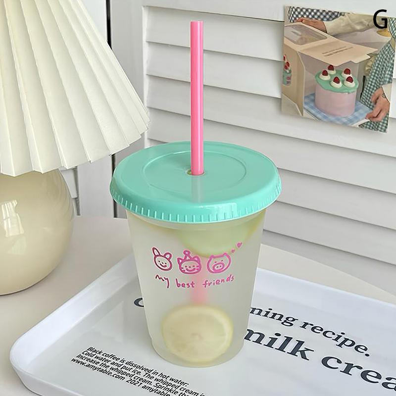 Kawaii стакан для воды с крышкой и соломинкой для кофе, сока, молока, чая, симпатичная пластиковая бутылка для воды, портативная многоразовая бутылка для питья, не содержит BPA