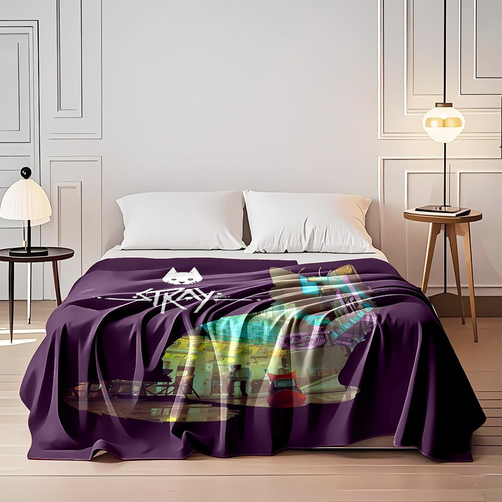 "Cyberpunk Cat and Cityscape Design Blanket" Flannel blanket for bedroom, living room, sofa, and nap sofas.