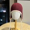 Однотонная вязаная шапка для женщин, модная, простая, повседневная, универсальная, теплая, защищающая уши, ветрозащитная, с завязками, подходит для осени и зимы