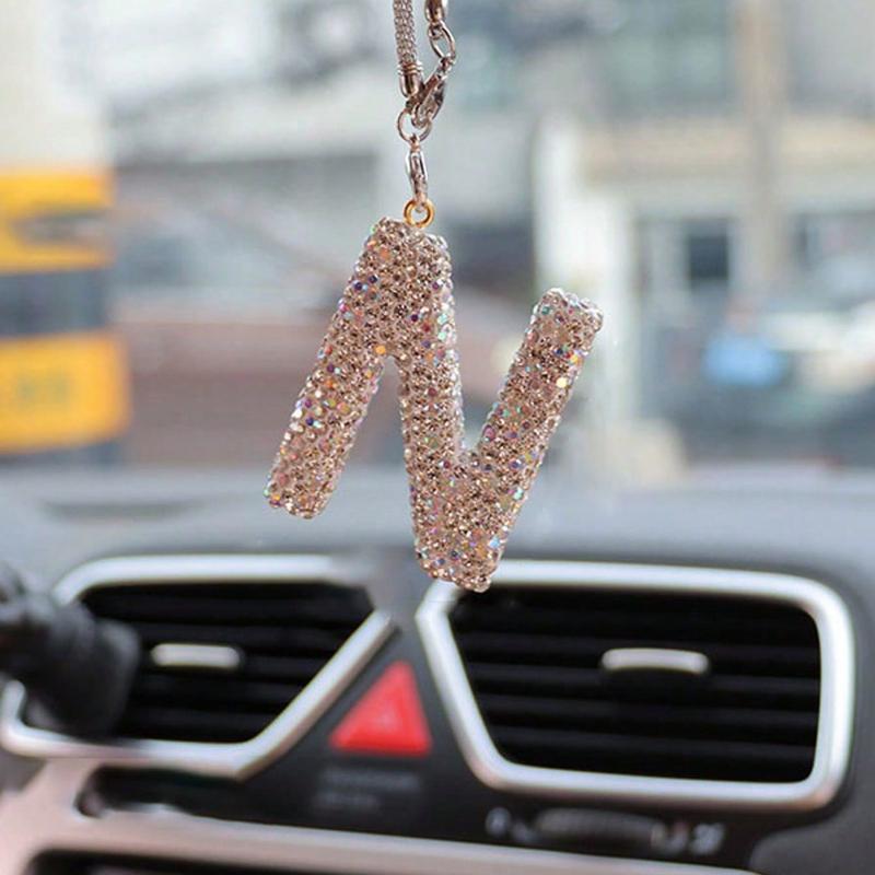 1 шт. Подвеска на зеркало заднего вида автомобиля с буквой A-Z из страз, Декор салона автомобиля