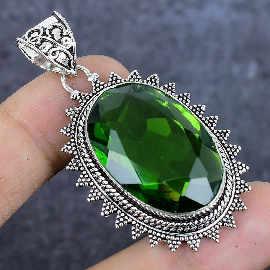 Peridot Gemstone Handmade 925 Sterling Silver Jewelry Pendant 2.17" k6Q69