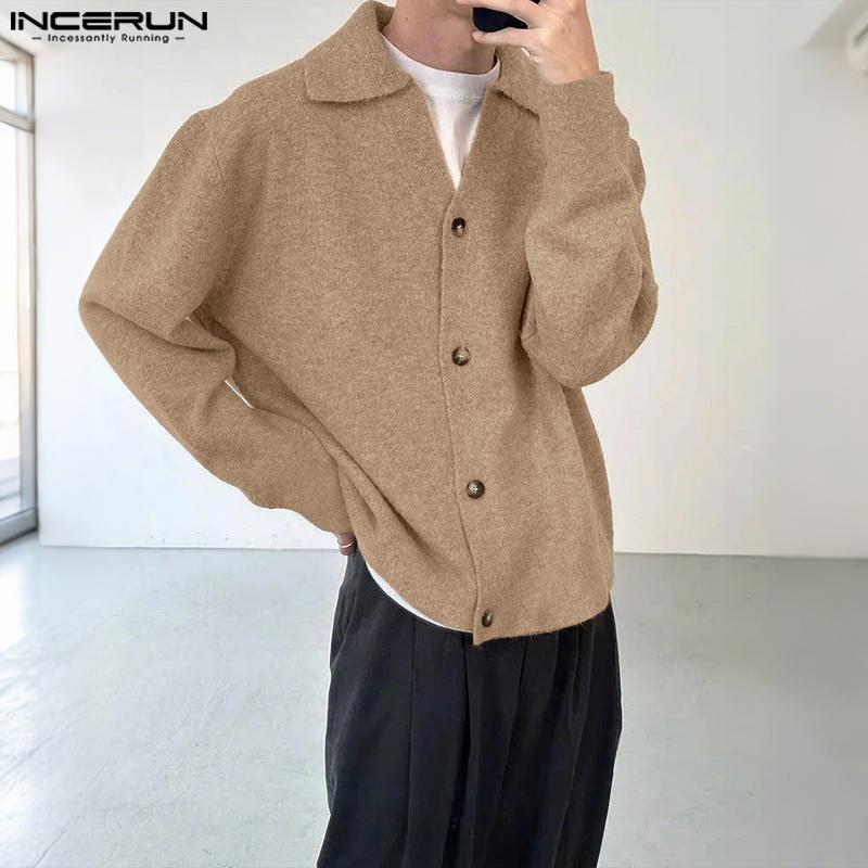 INCERUN Men's Lapel Neck Long Sleeve Buttons Knitted Casual Cardigan Tops