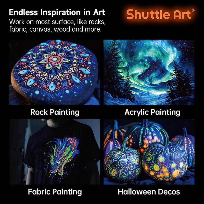 Shuttle Art acrylic paint paint that glows in the dark 12 color set 60ml With UV black light Luminous color Self-luminous neon paint for halloween