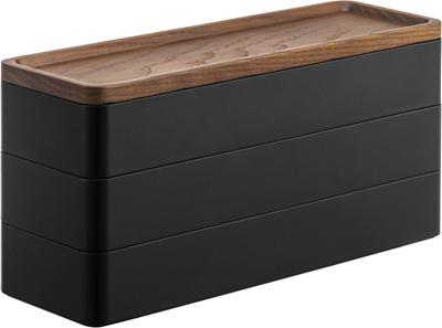 Yamazaki RIN Тонкая шкатулка для аксессуаров с 3 W24 x D8 x Крышка превращается в поднос для аксессуаров 5810, Ярусы, Коричневый, Прибл.. H11.5см, Поднос, Хранение,