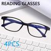 4PCS Blue Light Glasses Square Reading Glasses TR Reading Glasses Men Blue Light Reader Antifatigue Computer Eyewear +1.0-+4.0