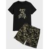 Мужской летний комплект из топа с короткими рукавами и шорт с принтом медведя, мужская повседневная футболка, уличная мода, камуфляжный принт, мужские шорты