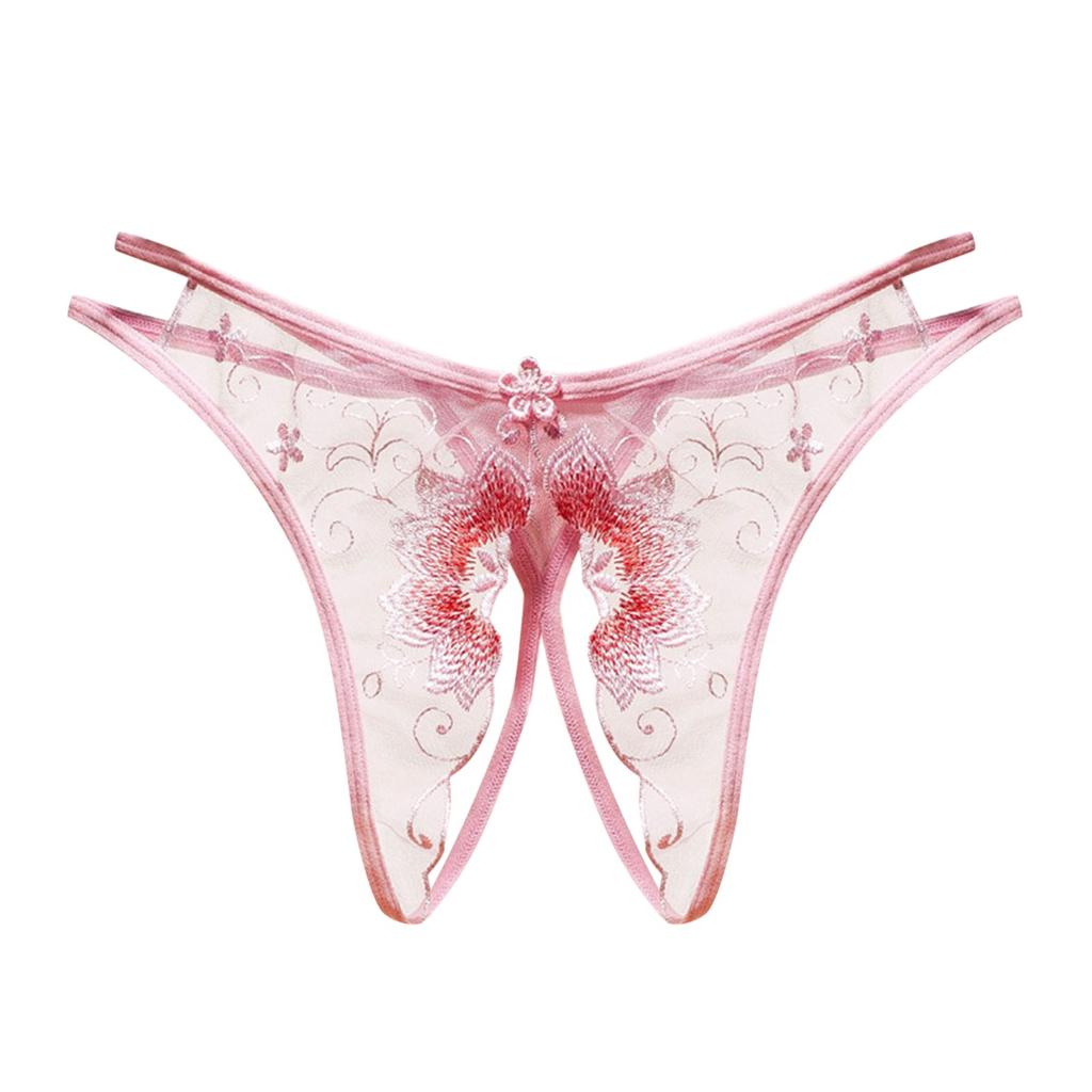 Women Low Waist Sexy Panties Flower Embroidery Crotchless Transparent Mesh Thongs Hollow Out Underwear Womens Lace Sexy Lingerie