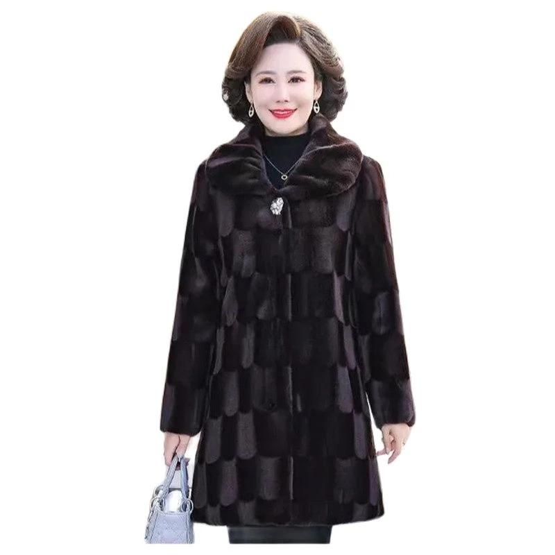 Winter New Mother Fur Coat Mid-length Middle-aged Elderly Women Thicken Warm Imitation Mink Velvet Fur Jacket Female Parkas 6XL