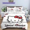 Custom Name,Girly Hello Kitty Pattern Bedding Home Decoration Birthday Gift ( 1 duvet cover + 2 pillowcase, without core),fan merchandise.