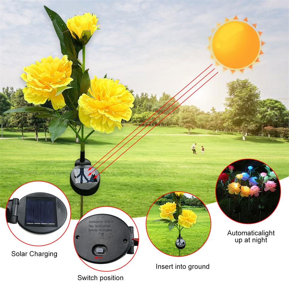 Солнечный светильник-пион для цветка, креативный садовый светильник, уличный водонепроницаемый ландшафтный светильник, имитация цветочного светильника для декора газона во дворе