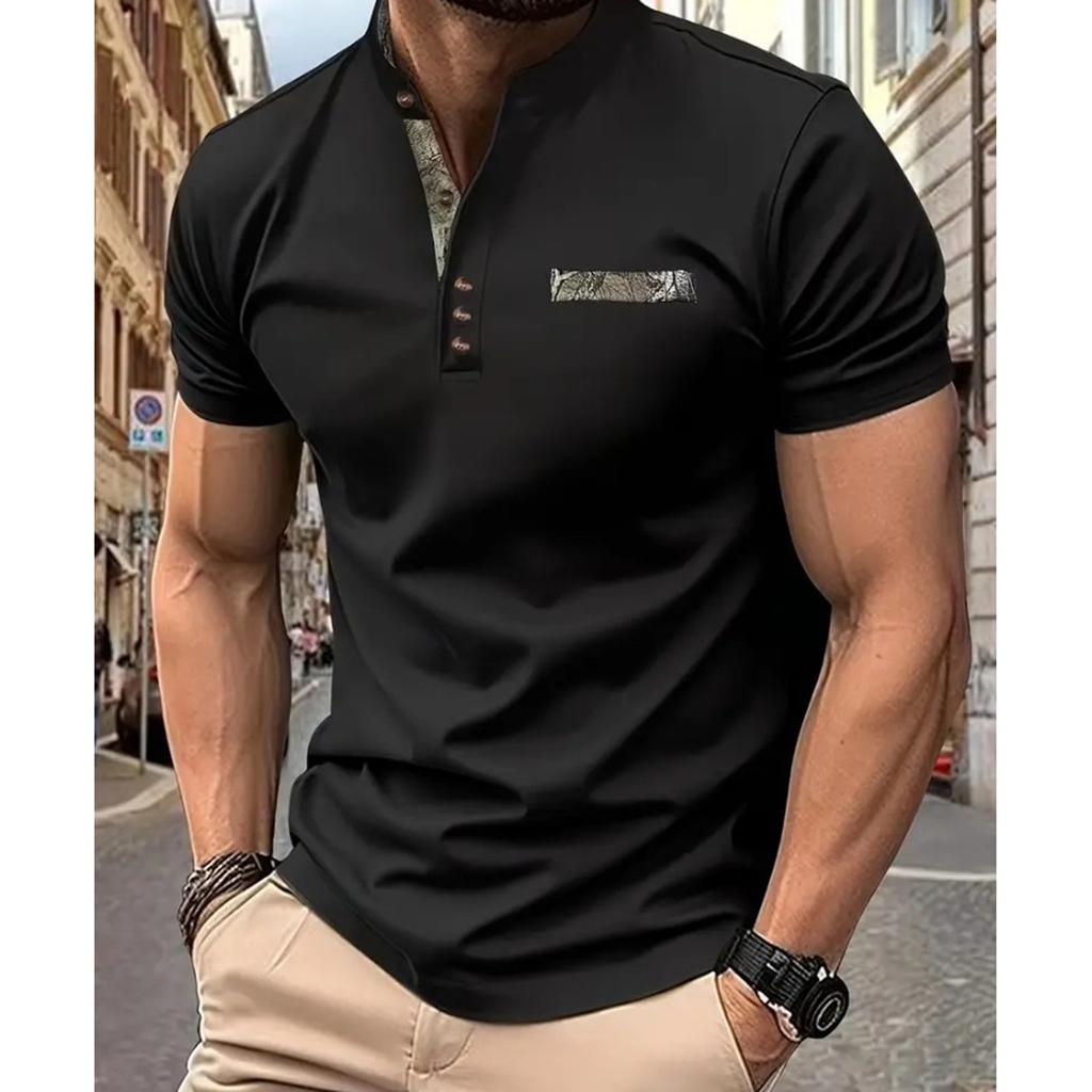 Летний новый мужской повседневный воротник-стойка с коротким рукавом воротник рубашки