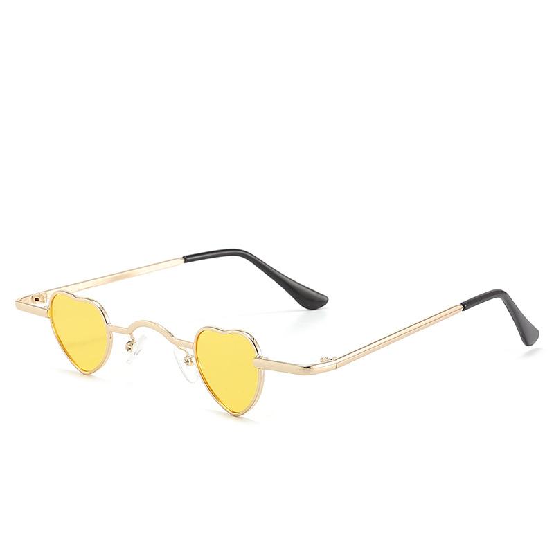 Sweet Cool Heart Metal Thin Frame Sunglasses For Women, Mini Heart Shape & Face Slimming For Streetwear Styling 1084