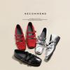 Leather Version! Square Head Red Ballet Shoes Women's Spring Light Mouth Bow Retro Mary Jane Shoes Flat Shoes