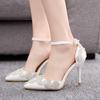 Summer Women Pointed Toe Shallow Wedding Dress Party Shoes Pu Leather Ladies Girls Shoes High Heel Sandals
