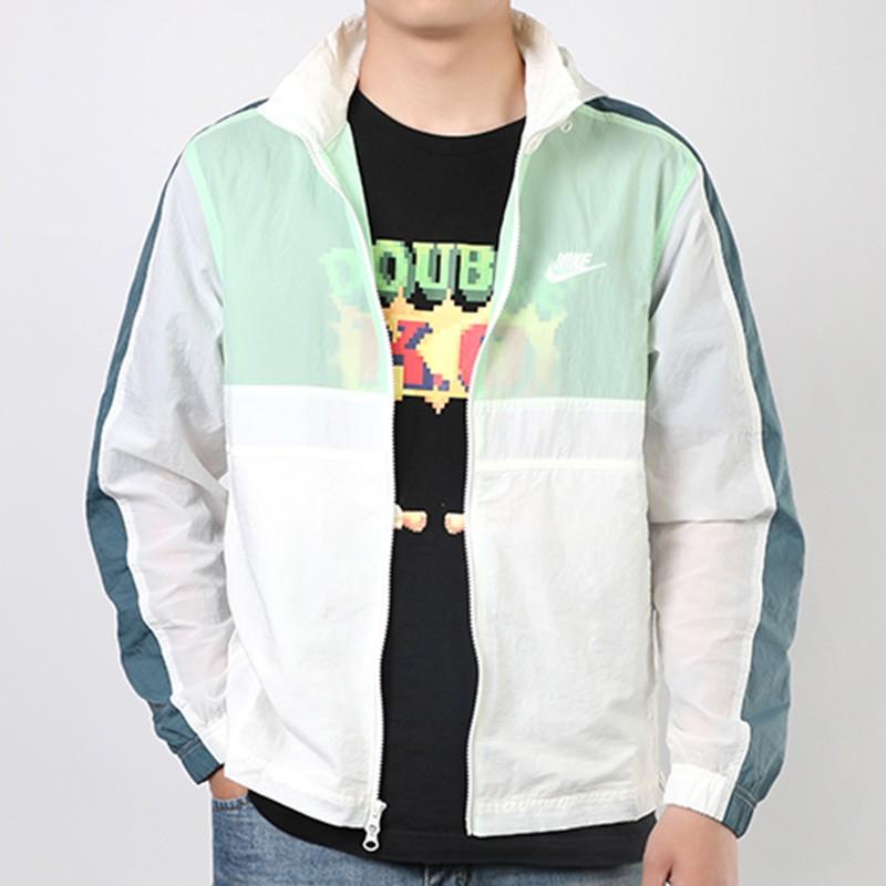 Nike Спортивная одежда с тканым логотипом, компактная куртка с капюшоном, мужские куртки, белый, зеленый, CU4310-133