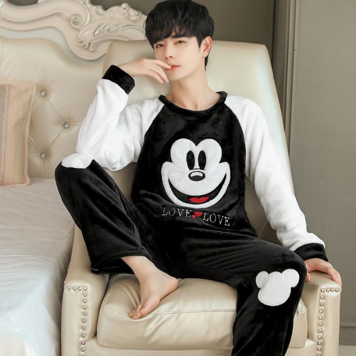 Men's Winter Pajamas Set - Thick Coral Fleece and Velvet Warm Flannel, Large Sizes Available