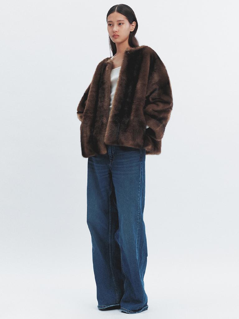 Haveless Colette Faux Fur Jacket Dark Brown