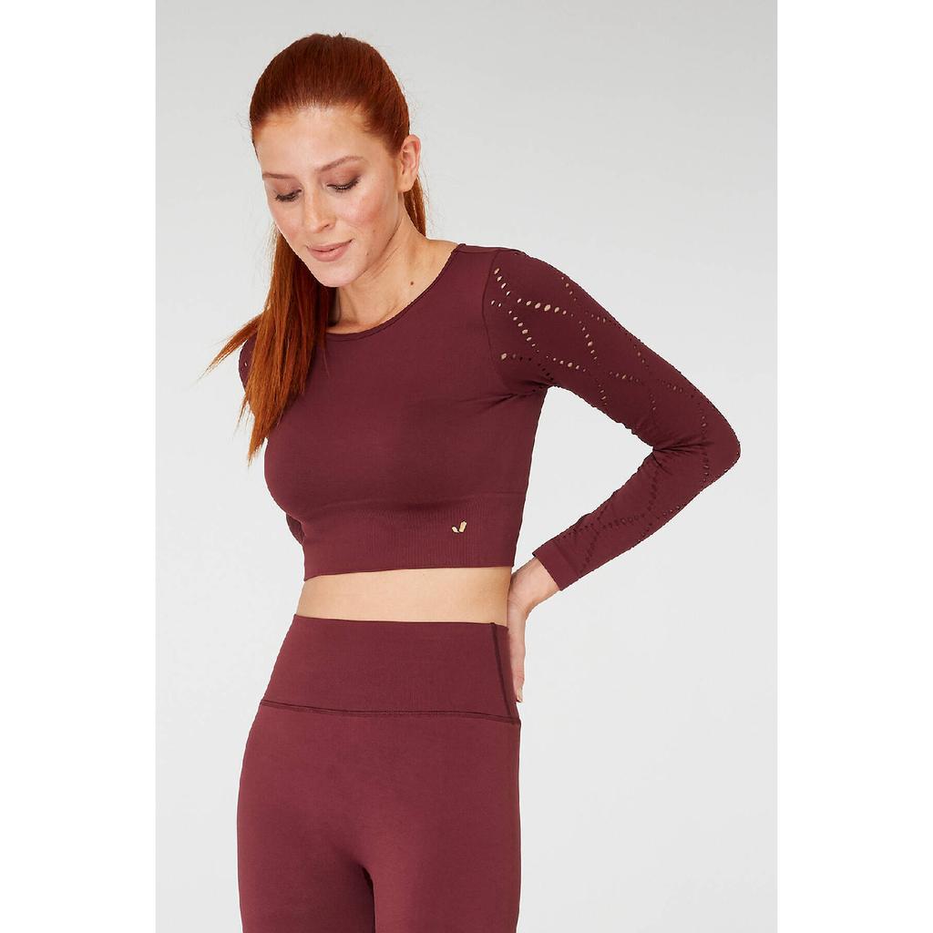 Укороченный топ с длинными рукавами Naples из эконила бордового цвета